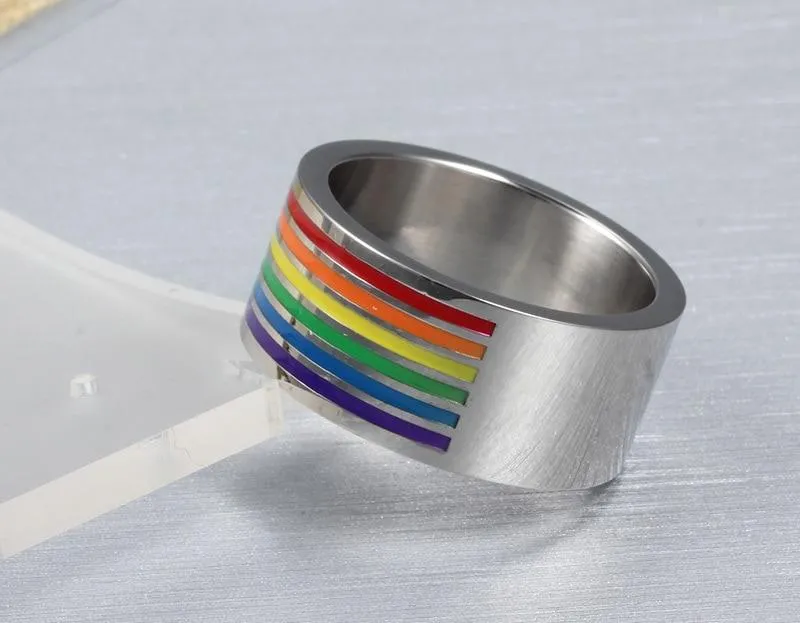 10mm Colorful Top Rainbow Stainless Steel Silver Unisex Ring