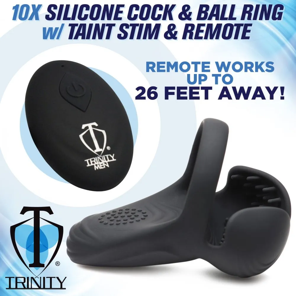 10X Silicone Cock & Ball Ring w- Taint Stim & Remote Control
