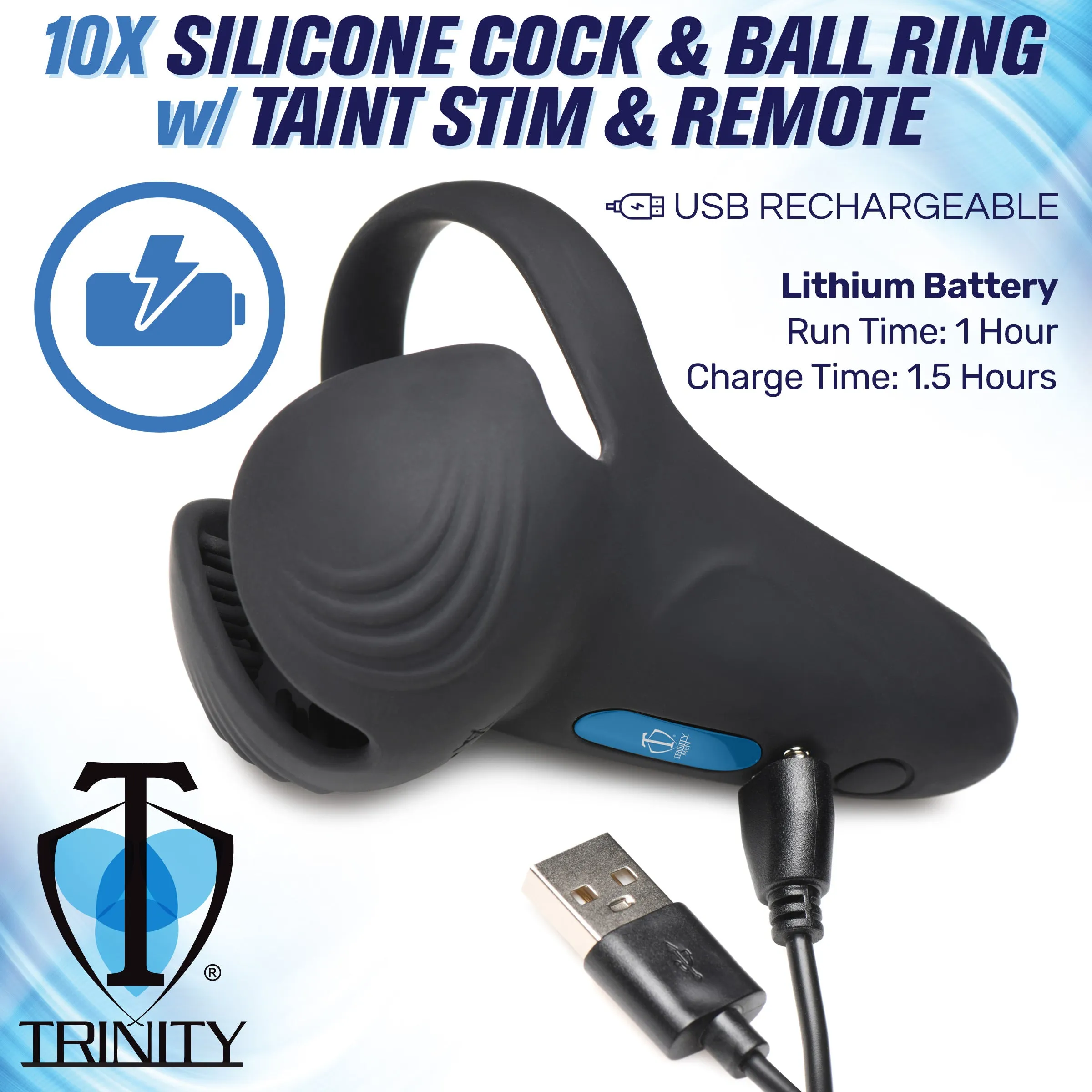 10X Silicone Cock & Ball Ring w- Taint Stim & Remote Control