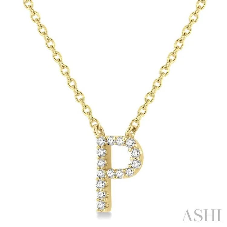 1/20 ctw Initial 'P' Round Cut Diamond Pendant With Chain in 14K Yellow Gold