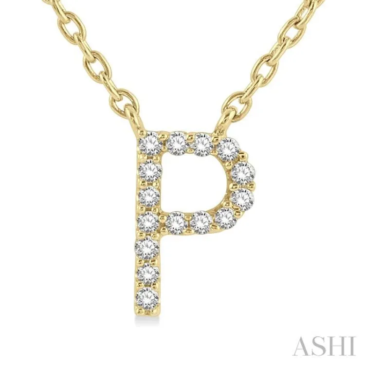 1/20 ctw Initial 'P' Round Cut Diamond Pendant With Chain in 14K Yellow Gold