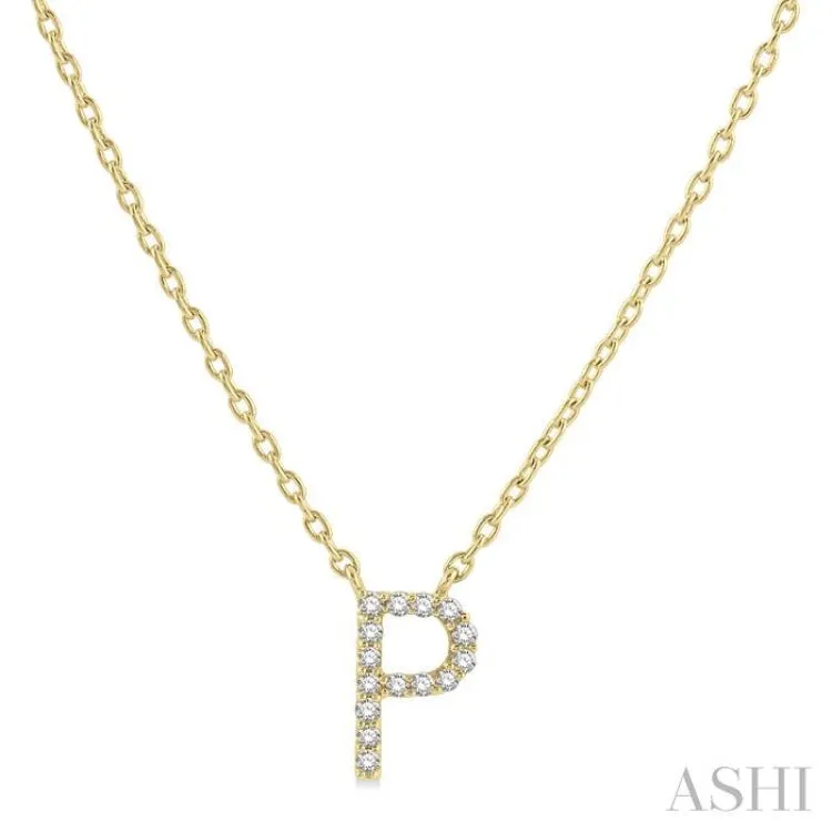 1/20 ctw Initial 'P' Round Cut Diamond Pendant With Chain in 14K Yellow Gold