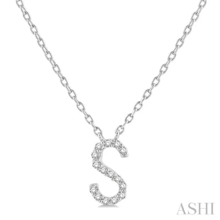 1/20 ctw Initial 'S' Round Cut Diamond Pendant With Chain in 14K White Gold