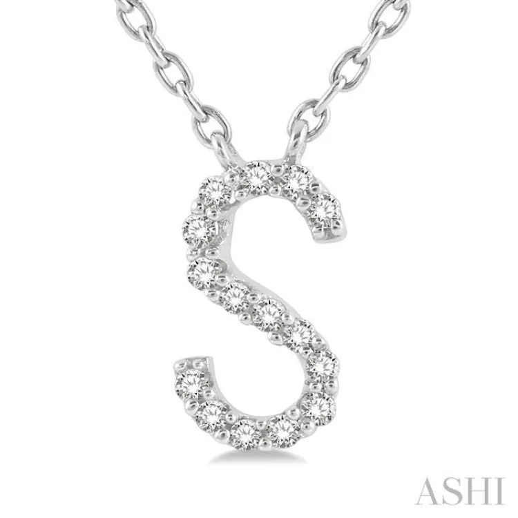 1/20 ctw Initial 'S' Round Cut Diamond Pendant With Chain in 14K White Gold