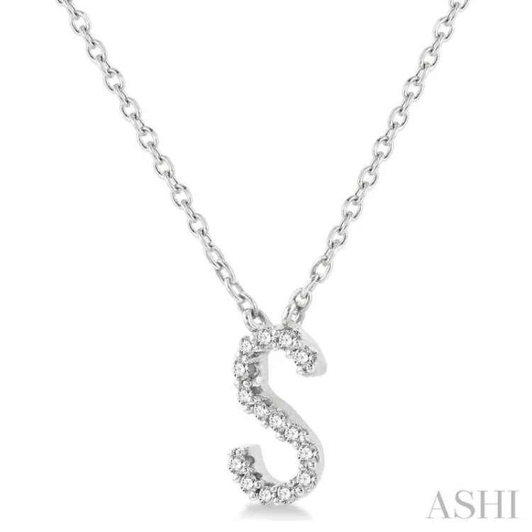 1/20 ctw Initial 'S' Round Cut Diamond Pendant With Chain in 14K White Gold