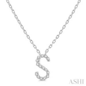 1/20 ctw Initial 'S' Round Cut Diamond Pendant With Chain in 14K White Gold