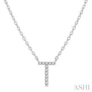 1/20 ctw Initial 'T' Round Cut Diamond Pendant With Chain in 14K White Gold