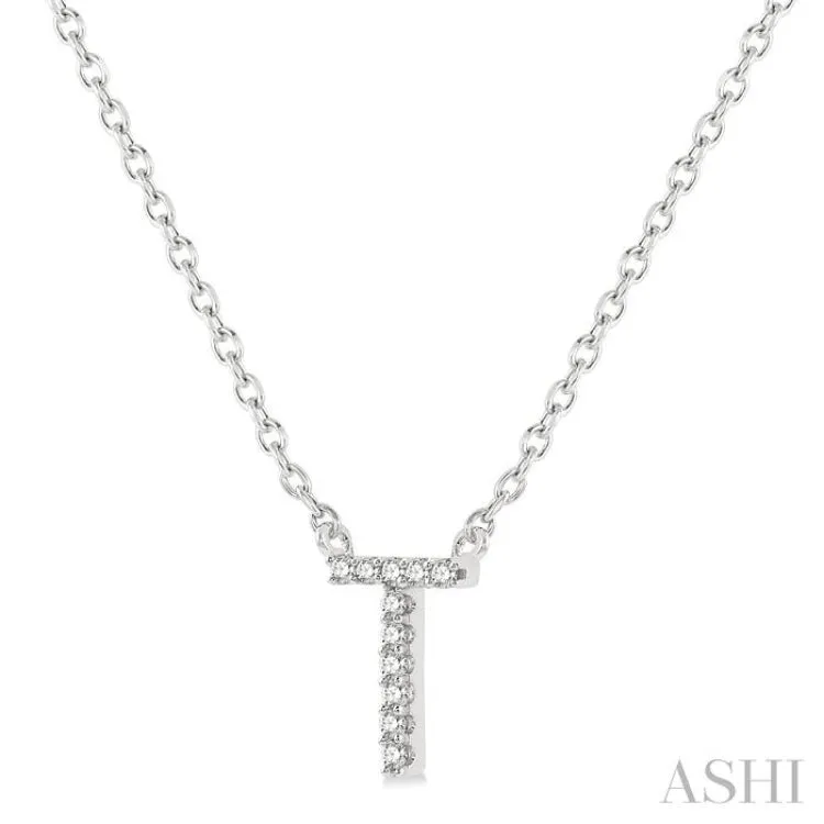 1/20 ctw Initial 'T' Round Cut Diamond Pendant With Chain in 14K White Gold