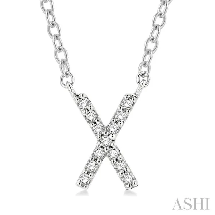 1/20 ctw Initial 'X' Round Cut Diamond Pendant With Chain in 14K White Gold