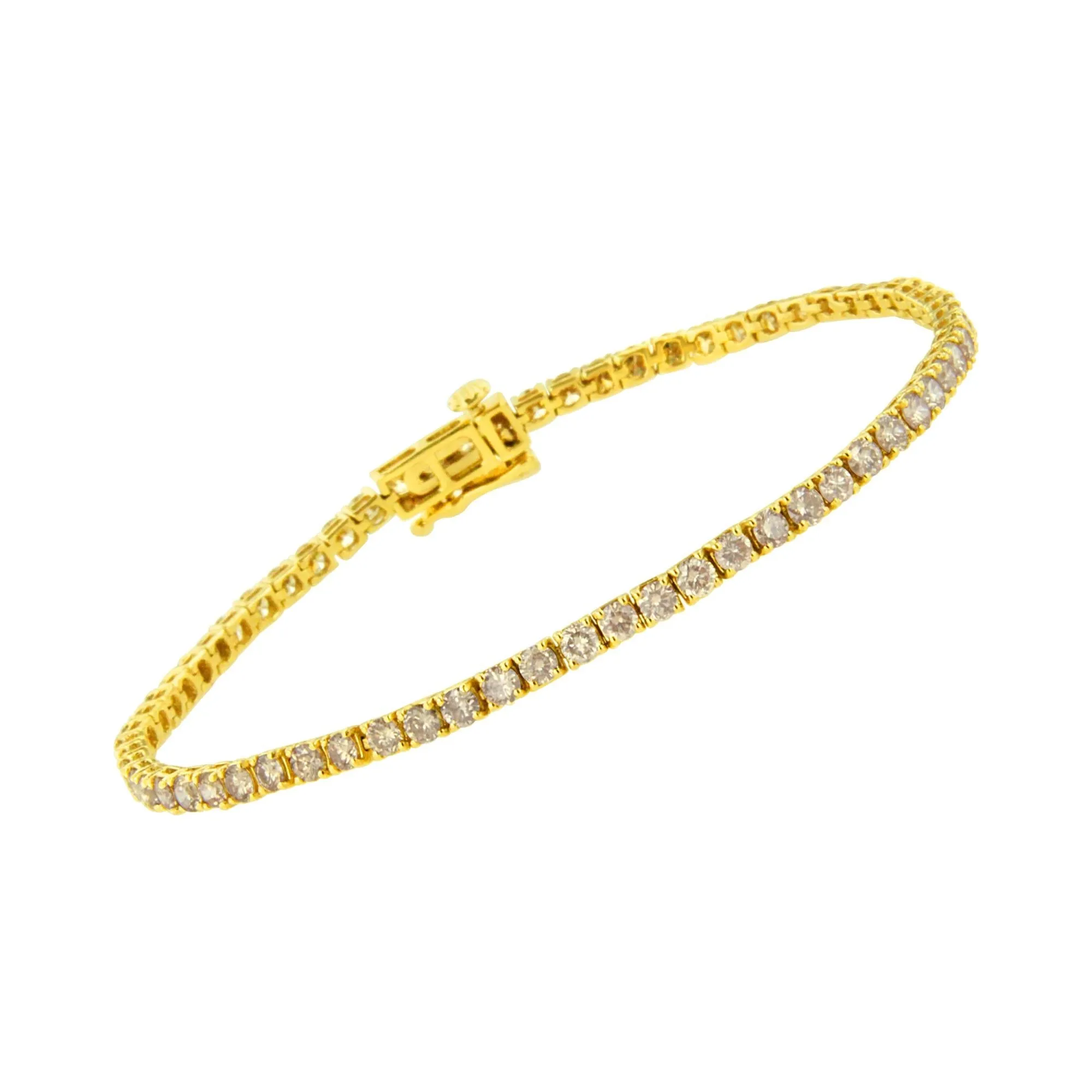 14K Yellow Gold Plated .925 Sterling Silver 4 Cttw 4-Prong Set Round-Cut Diamond Classic Tennis Bracelet (K-L Color, I2-