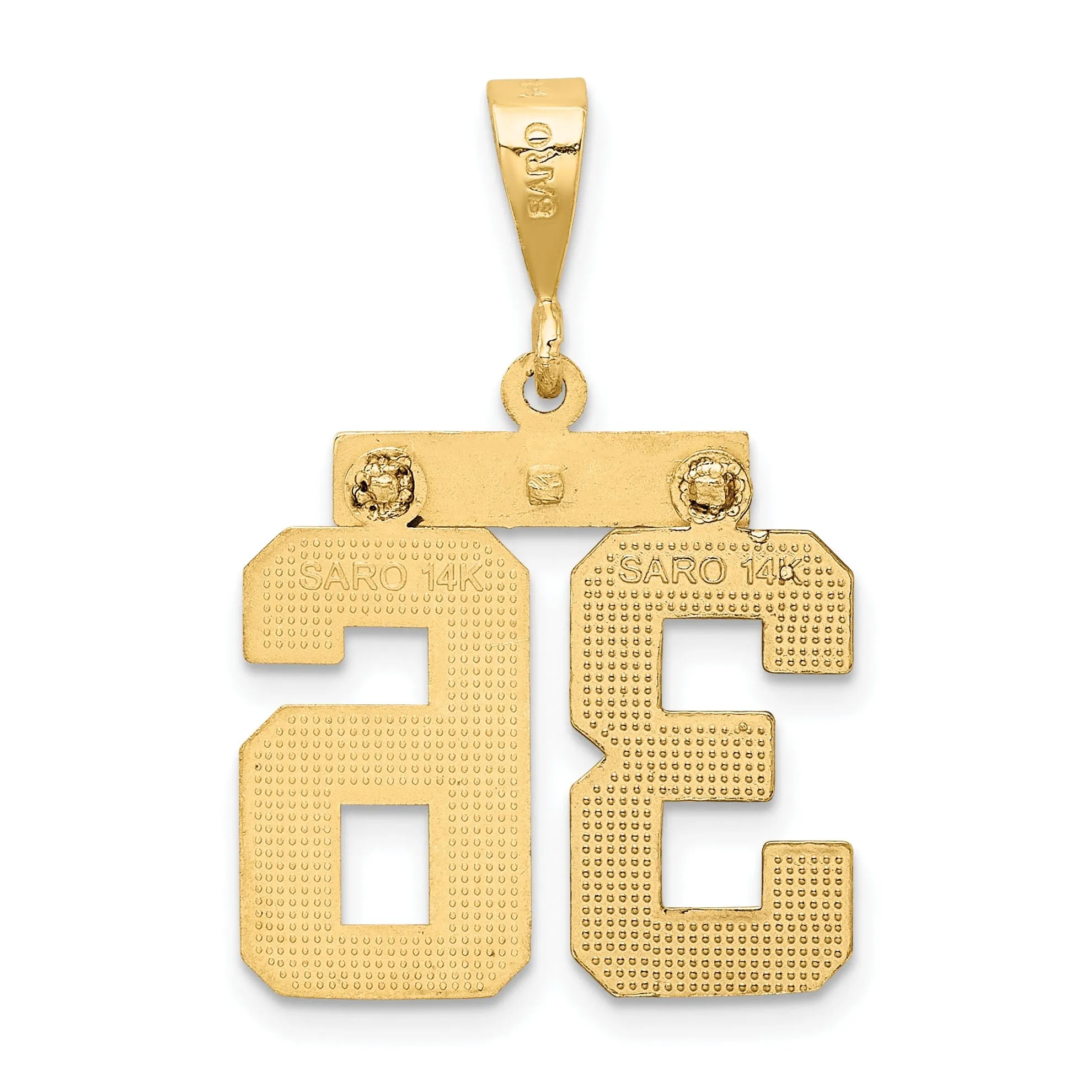 14K Yellow Gold Polished Diamond Cut Finish Medium Size Number 36 Charm Pendant