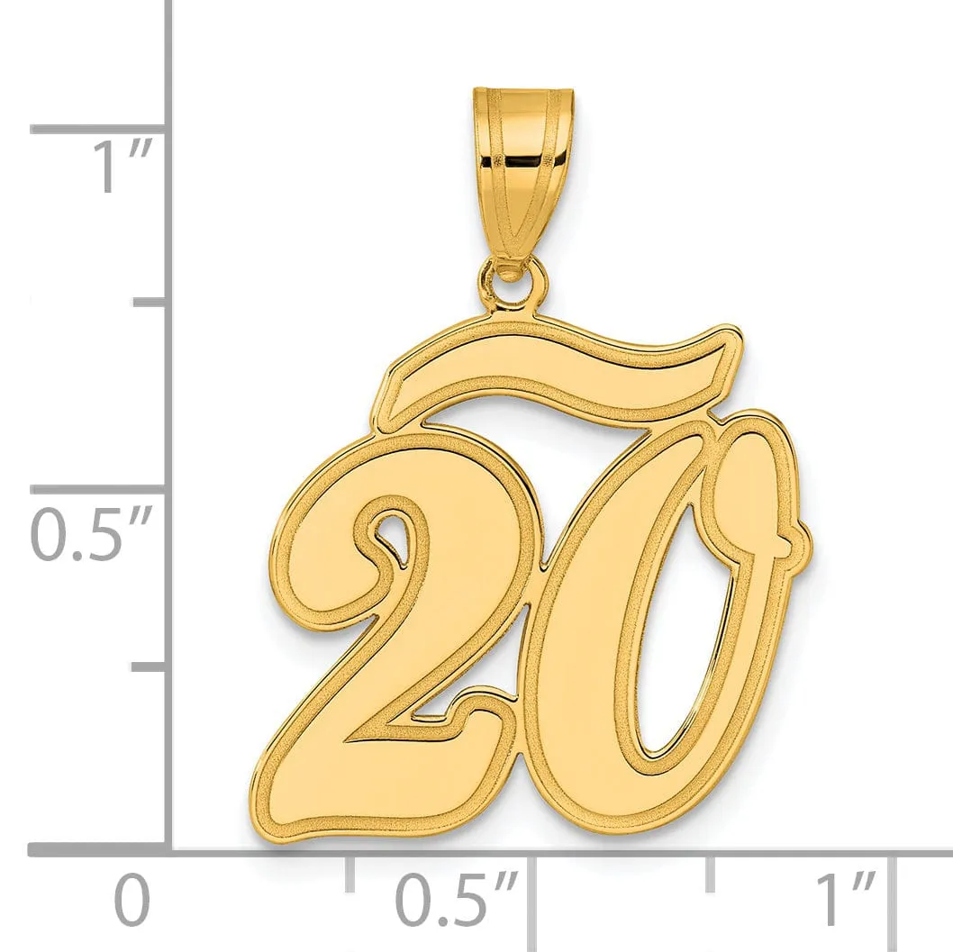 14k Yellow Gold Polished Finish Script Design Number 20 Charm Pendant