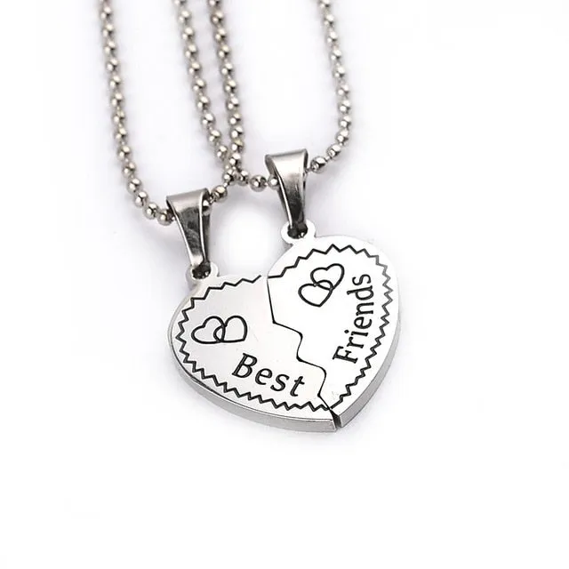 2 pieces / set Fashion Best Friend Stitching Pendant Necklace Rainbow Broken Heart Necklace Female Children BFF Friendship Gift