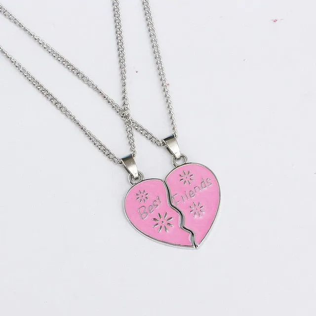 2 pieces / set Fashion Best Friend Stitching Pendant Necklace Rainbow Broken Heart Necklace Female Children BFF Friendship Gift