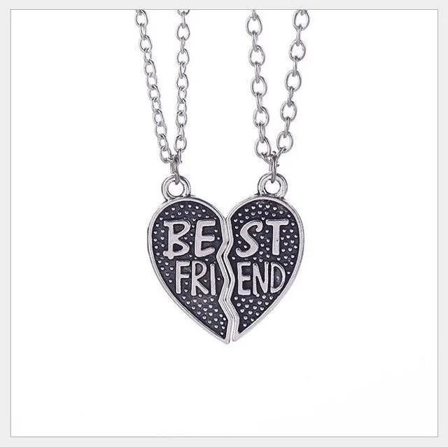 2 pieces / set Fashion Best Friend Stitching Pendant Necklace Rainbow Broken Heart Necklace Female Children BFF Friendship Gift
