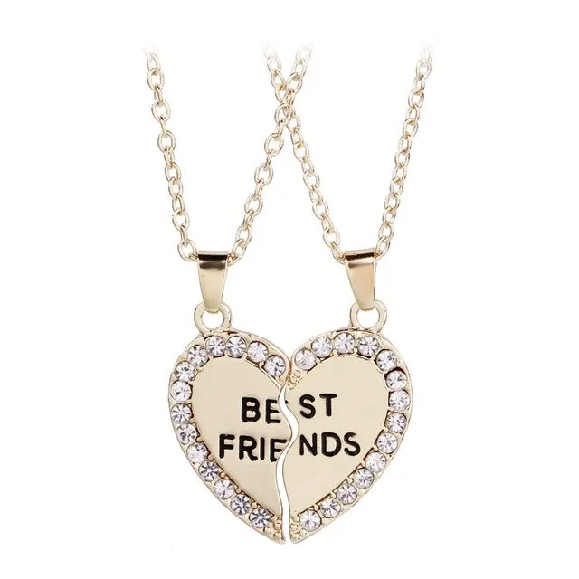 2 pieces / set Fashion Best Friend Stitching Pendant Necklace Rainbow Broken Heart Necklace Female Children BFF Friendship Gift