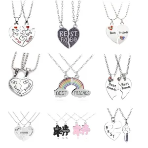 2 pieces / set Fashion Best Friend Stitching Pendant Necklace Rainbow Broken Heart Necklace Female Children BFF Friendship Gift