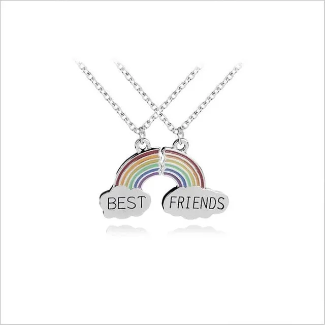 2 pieces / set Fashion Best Friend Stitching Pendant Necklace Rainbow Broken Heart Necklace Female Children BFF Friendship Gift