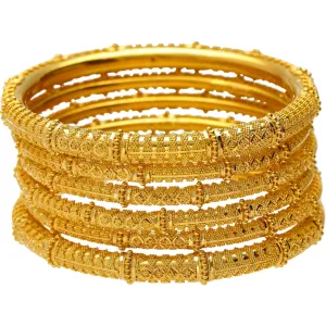 22K Yellow Gold & Beaded Filigree Bangle Set (Size 2.8)