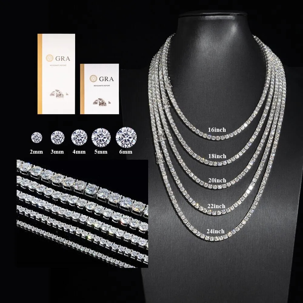 2mm Lab Diamond Tennis Chain, 4.6ct 14K White Gold – Men's Diamond Chain