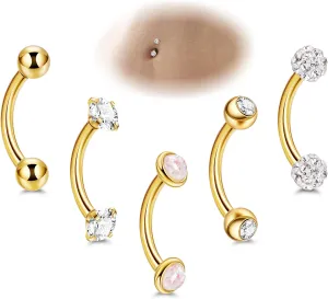 5PCS 14G 316L Stainless Steel Small Belly Button Rings for Women Tiny Simple Internally Threaded Navel Rings Hypoallergenic Petite CZ Opal Eyebrow Lip Daith Rook Piercing Jewelry 6-16MM