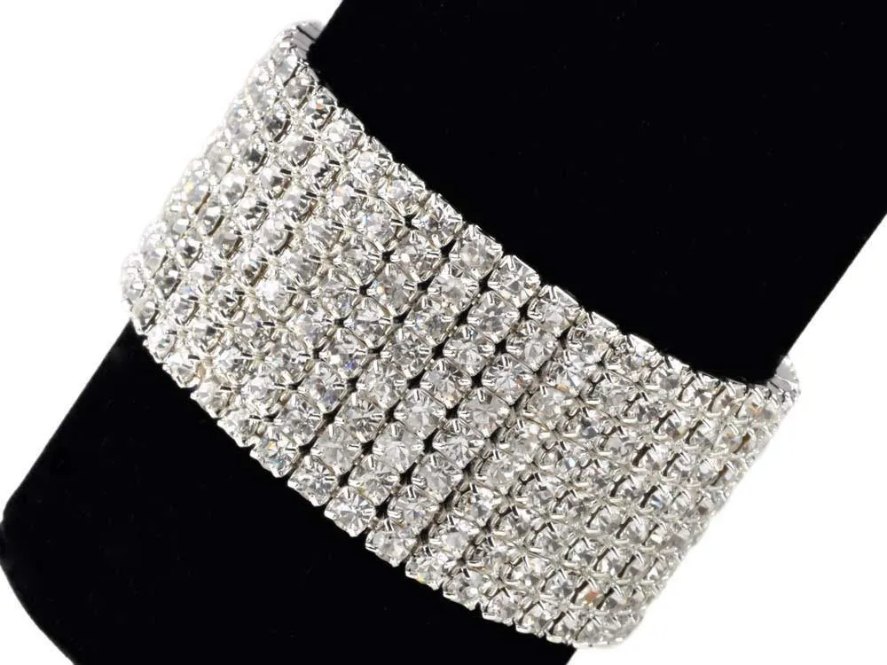 8 Rows Crystal Rhinestone Elastic Bridal Bracelet