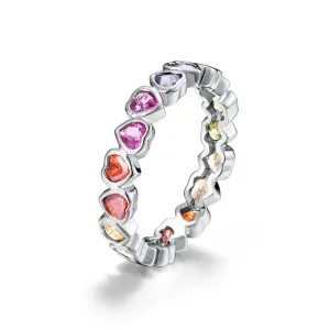 925 Silver  Love Heart Colorful Zircon Rings