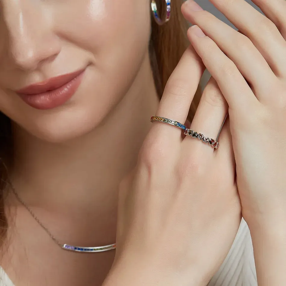 925 Silver  Love Heart Colorful Zircon Rings