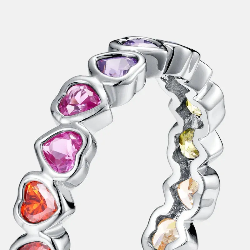 925 Silver  Love Heart Colorful Zircon Rings