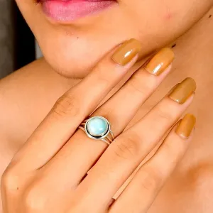 925 Sterling Silver Larimar Ring - Adjustable, Handmade Ring for Women