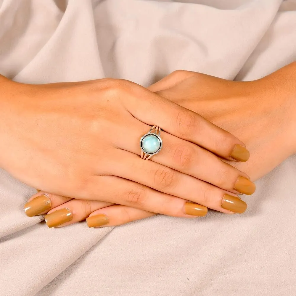 925 Sterling Silver Larimar Ring - Adjustable, Handmade Ring for Women