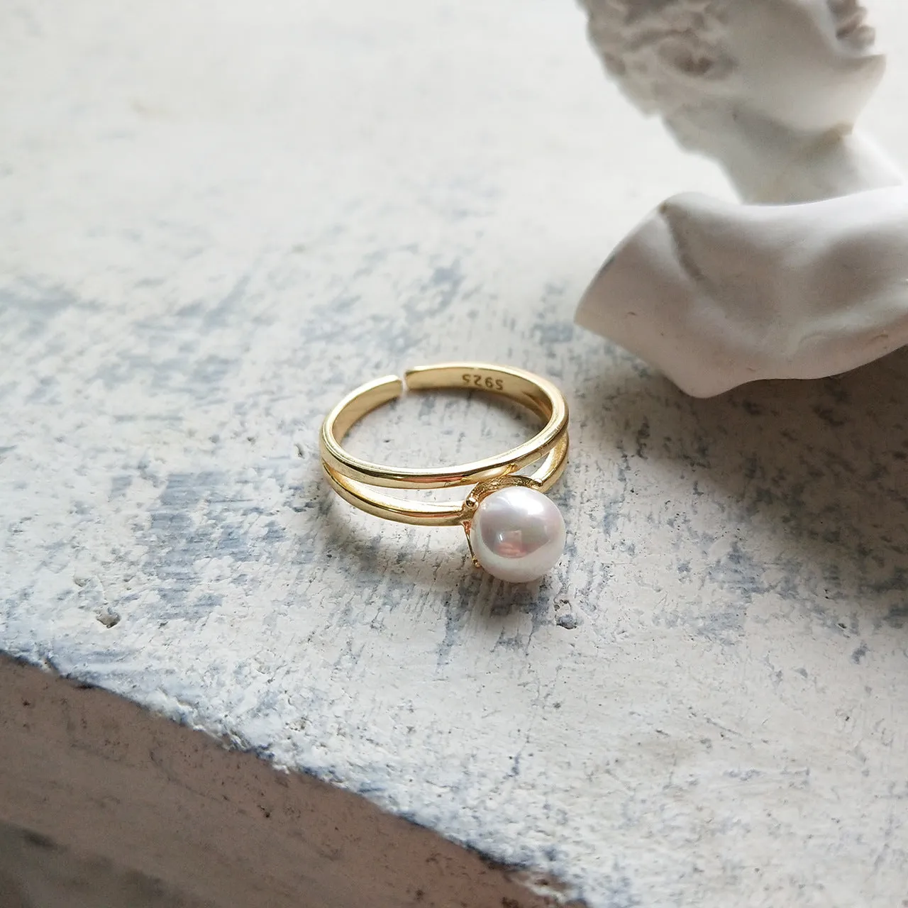 925 Sterling Silver Minimalist Pearl Geometric Silver Electroplating Rings