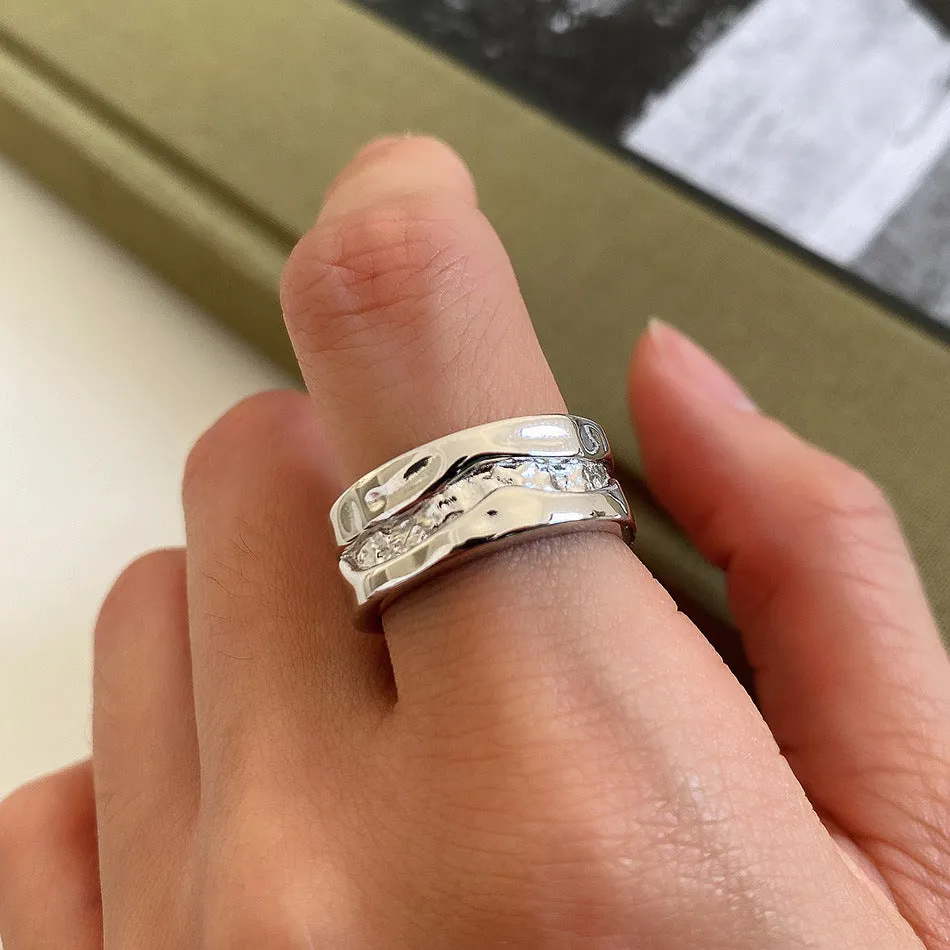 925 Sterling Silver Women Minimalist Flowing Water Silver Silver Plating Rings