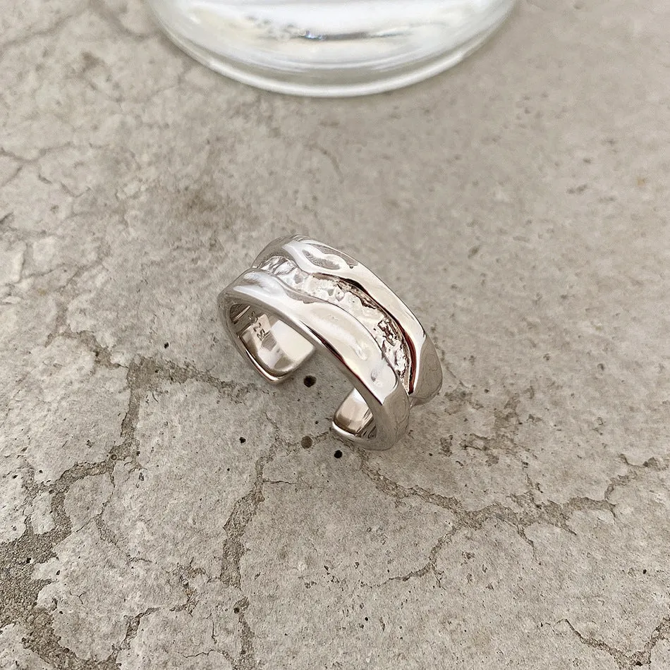 925 Sterling Silver Women Minimalist Flowing Water Silver Silver Plating Rings