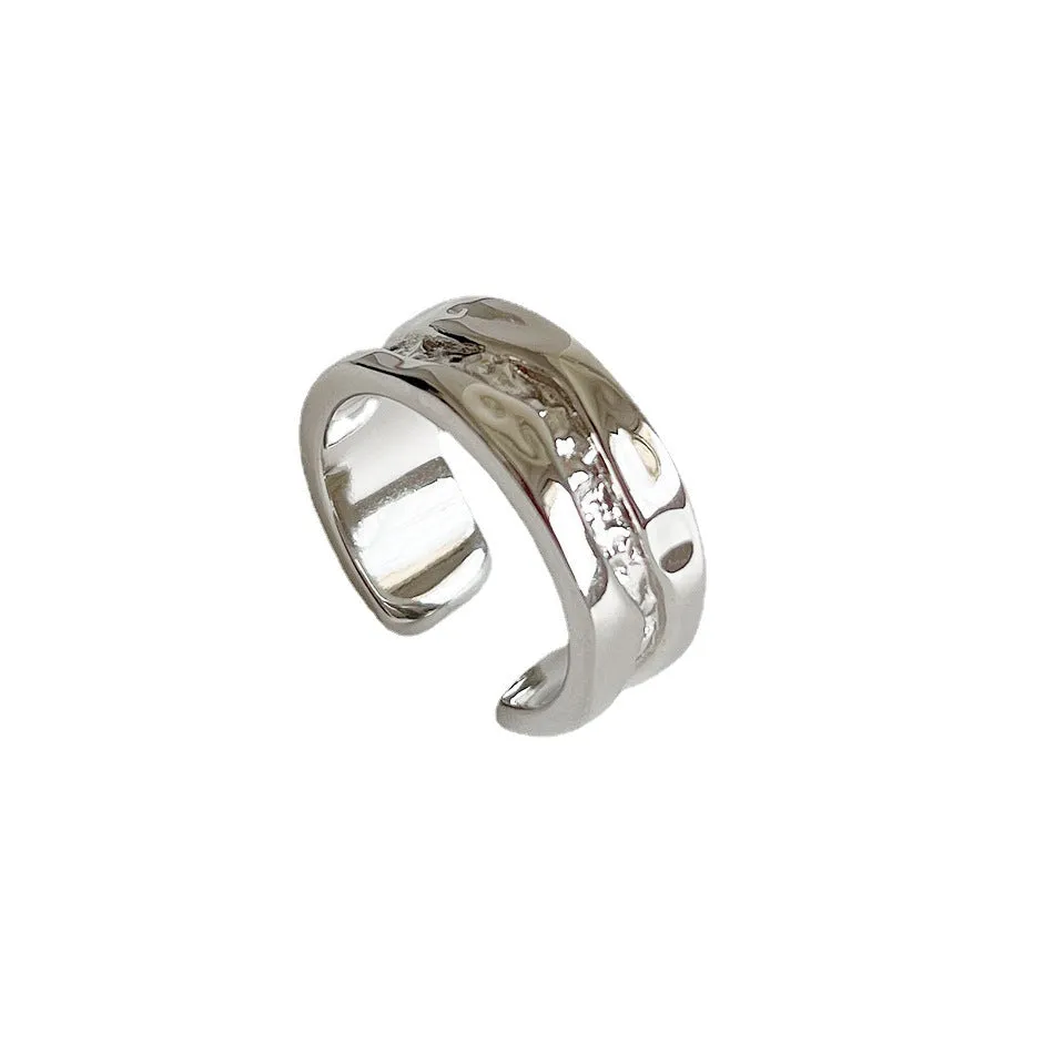 925 Sterling Silver Women Minimalist Flowing Water Silver Silver Plating Rings