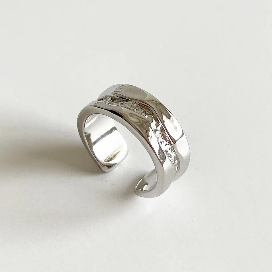 925 Sterling Silver Women Minimalist Flowing Water Silver Silver Plating Rings