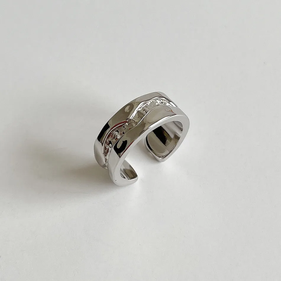 925 Sterling Silver Women Minimalist Flowing Water Silver Silver Plating Rings