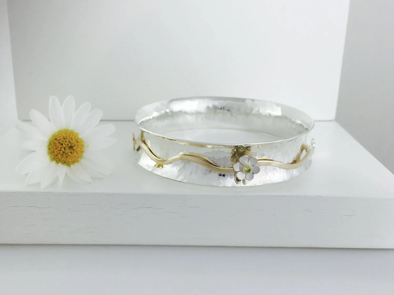 9ct & Silver Spinner bangle, handmade worry spinning bangle.