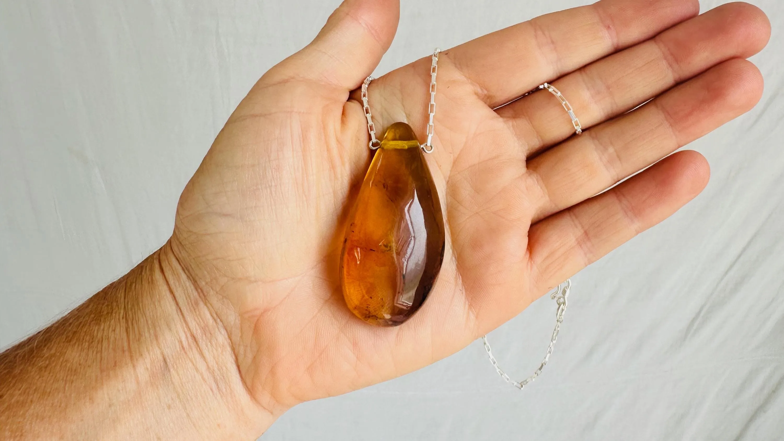 Amber Pendant on a Silver Chain. Handmade Sterling Silver Jewelry. 2562