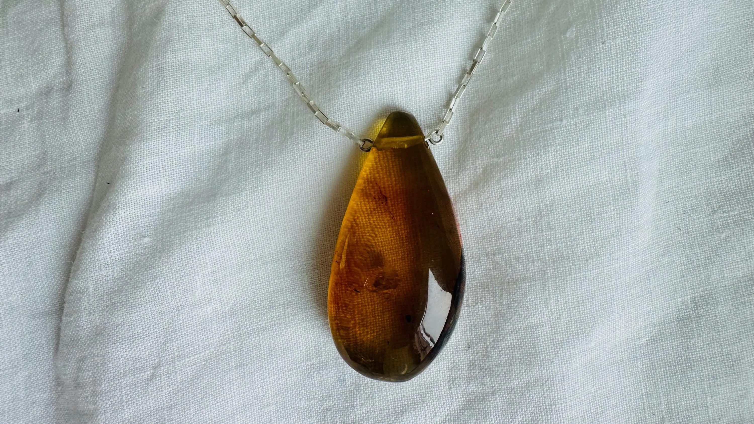 Amber Pendant on a Silver Chain. Handmade Sterling Silver Jewelry. 2562