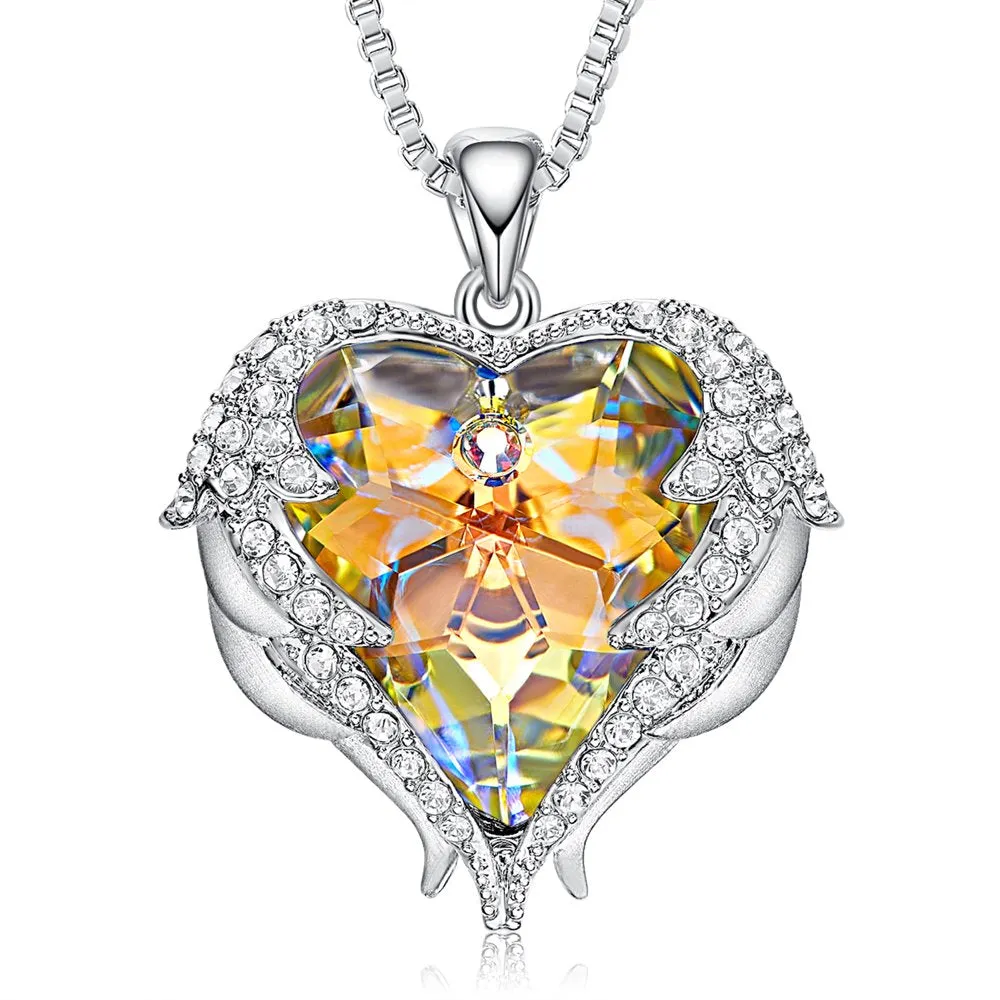 Angel Wing Love Heart Pendant Necklaces for Women Anniversary Valentine'S Day