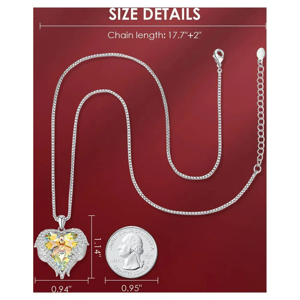 Angel Wing Love Heart Pendant Necklaces for Women Anniversary Valentine'S Day