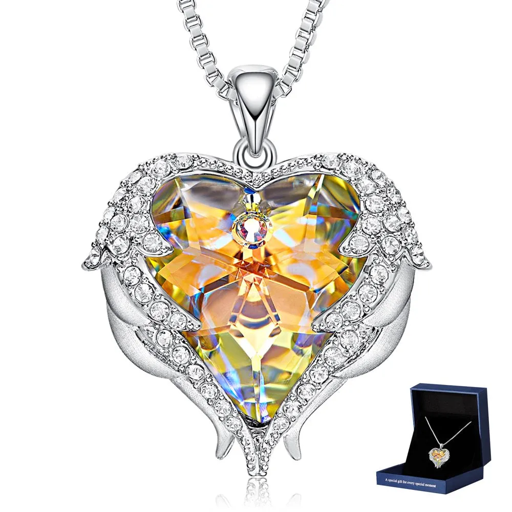 Angel Wing Love Heart Pendant Necklaces for Women Anniversary Valentine'S Day