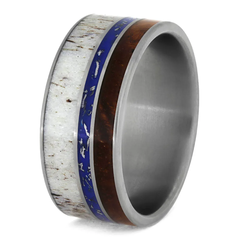 Antler And Stardust™ Men's Wedding Band With Amboyna Wood