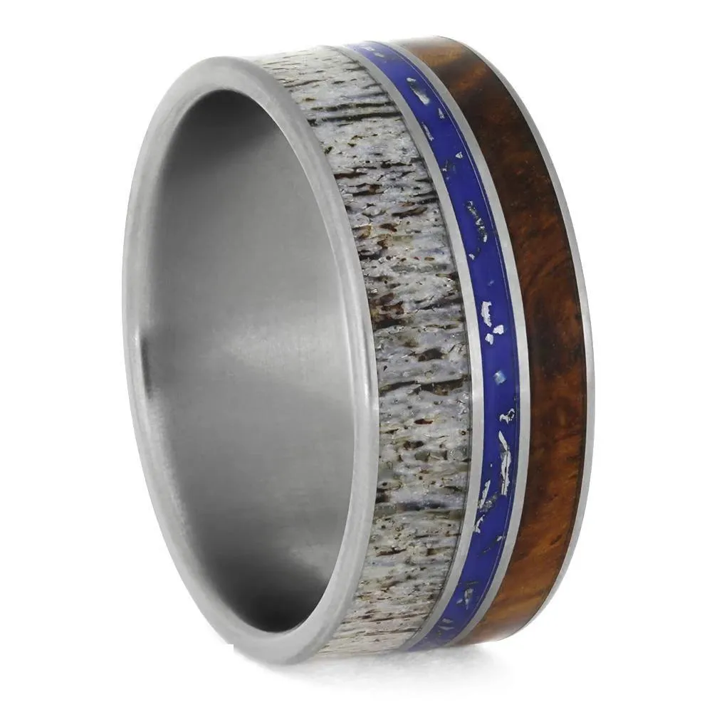 Antler And Stardust™ Men's Wedding Band With Amboyna Wood