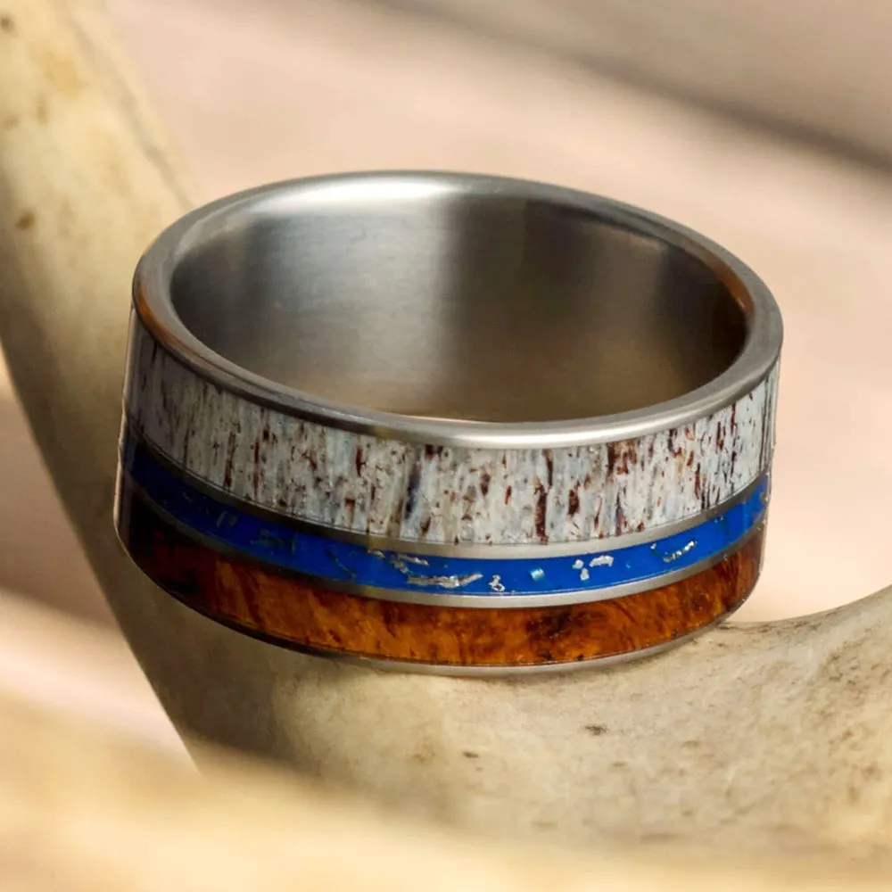 Antler And Stardust™ Men's Wedding Band With Amboyna Wood
