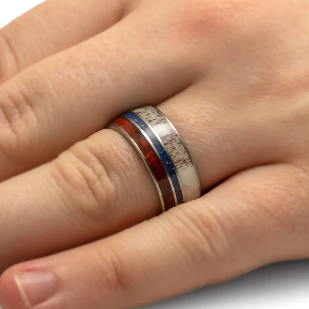 Antler And Stardust™ Men's Wedding Band With Amboyna Wood
