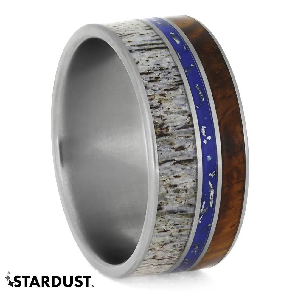 Antler And Stardust™ Men's Wedding Band With Amboyna Wood