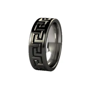 Black Zirconium Greek Key Design Band Men's Ring