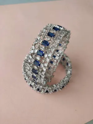 Blue Color Silver Plated Faux Diamond Bangles - CZBANGLE24B